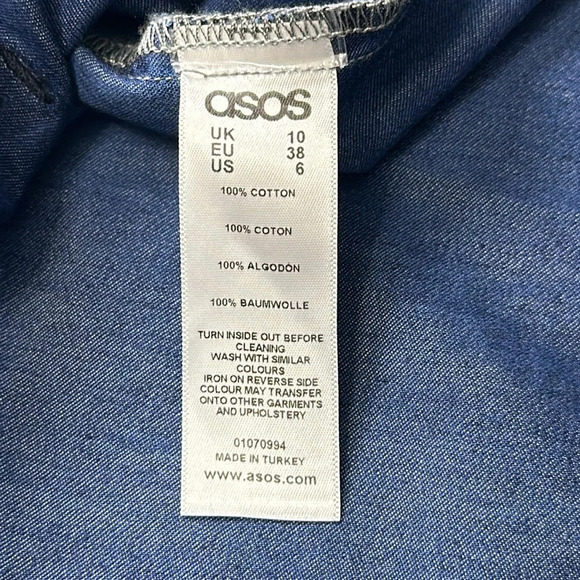 Asos Denim Chambray Patch Pocket Sleeveless Mini Dress Womens Size 6 - Picture 8 of 9
